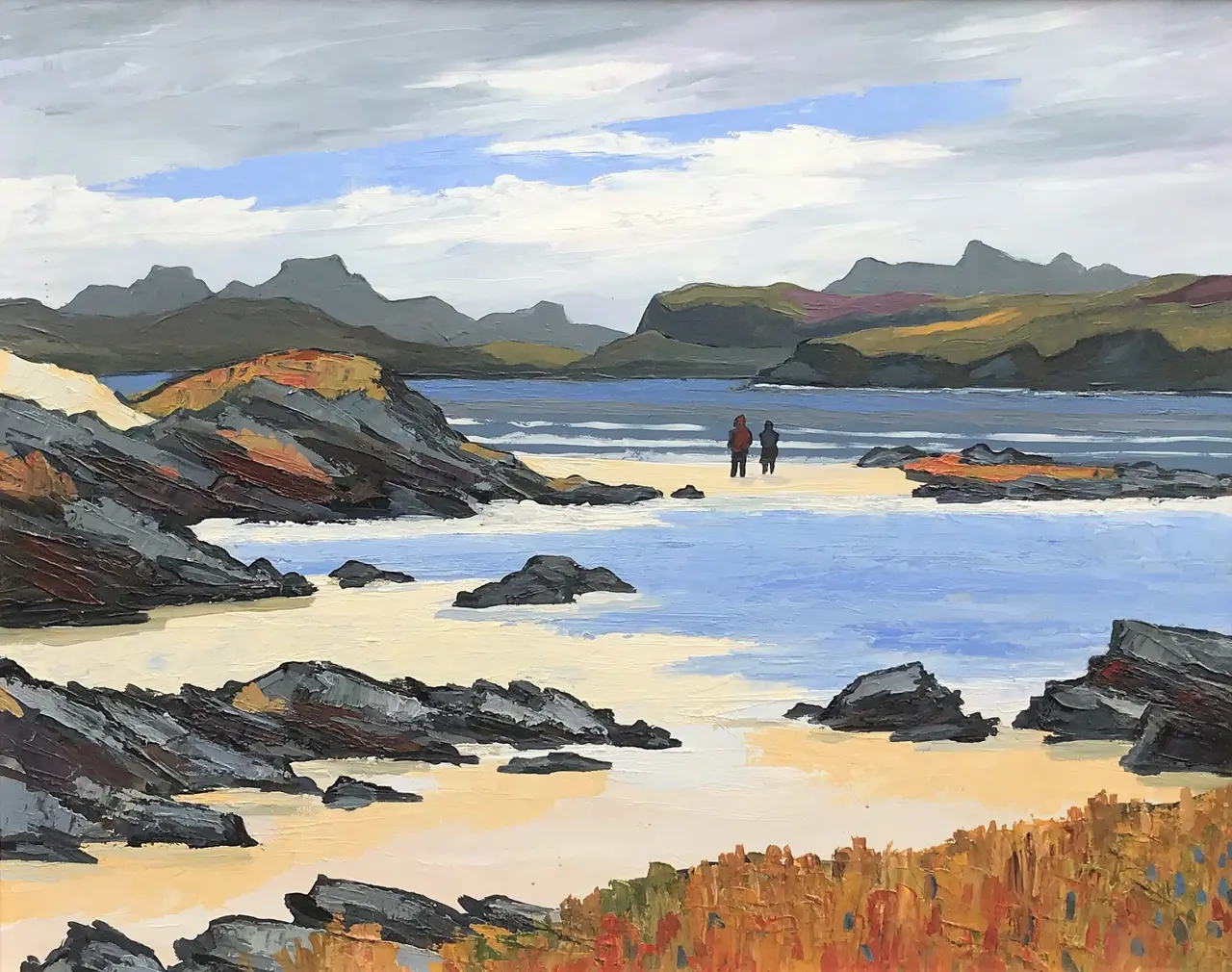David Barnes - walkers on the beach, wester ross
